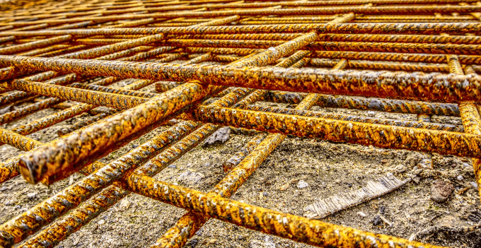 Construction rebar laid in a pattern
